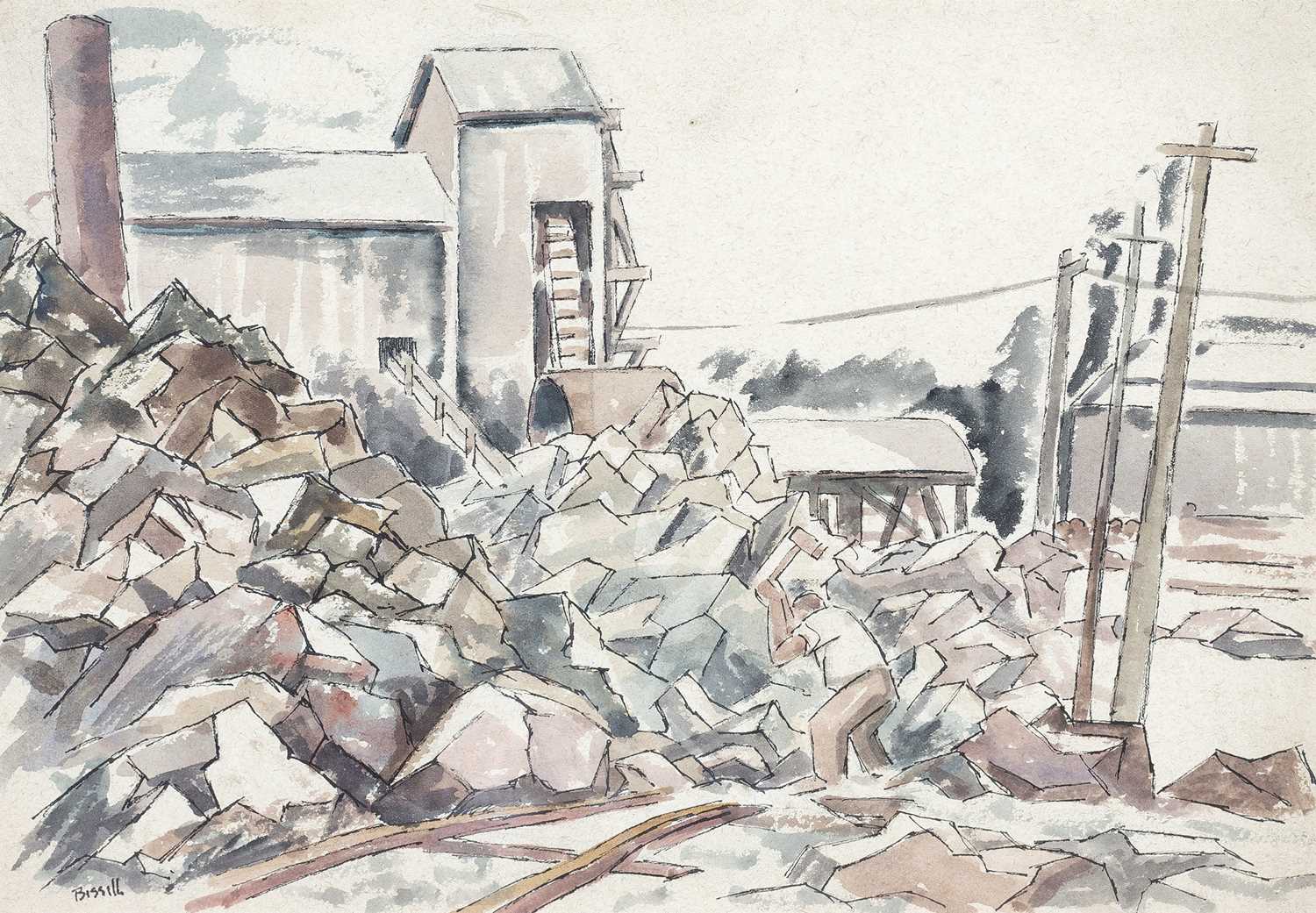 George Bissill (1896-1973) Stone Breakers, Stanton watercolour and ink 28 x 38cm. - Image 4 of 6