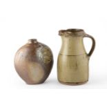 Richard Batterham (1936-2021) Jug green ash glaze 23cm high; and a Nic Collins (b.1958) wood-fired