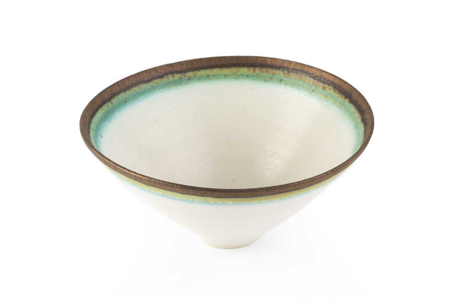 Peter Wills (b.1955) Bowl porcelain, with manganese and green bands to rim signed and with impressed