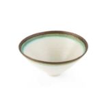 Peter Wills (b.1955) Bowl porcelain, with manganese and green bands to rim signed and with impressed