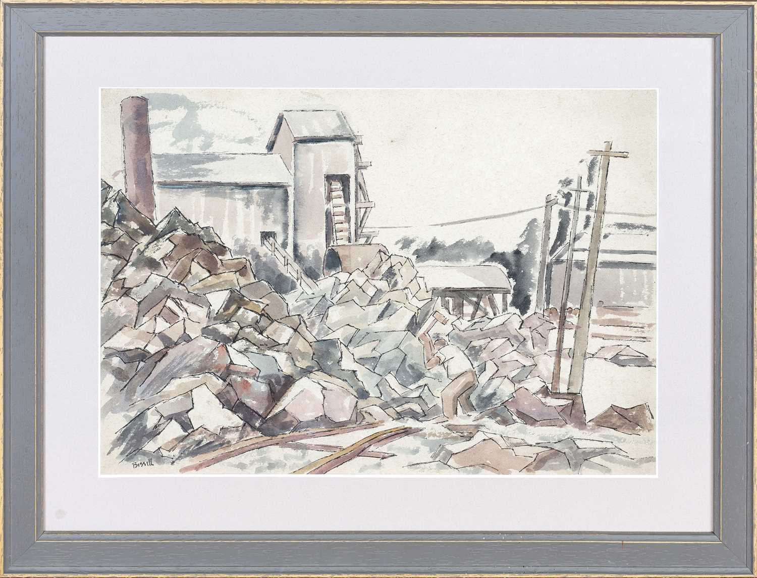 George Bissill (1896-1973) Stone Breakers, Stanton watercolour and ink 28 x 38cm. - Image 5 of 6