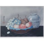 Yoshijiro Urushibara (1888-1953) Still life of Fruit and a Chinese Vase signed in pencil and