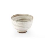 Peter Wills (b.1955) Footed bowl stoneware, with swirled white cream and grey glaze signed and