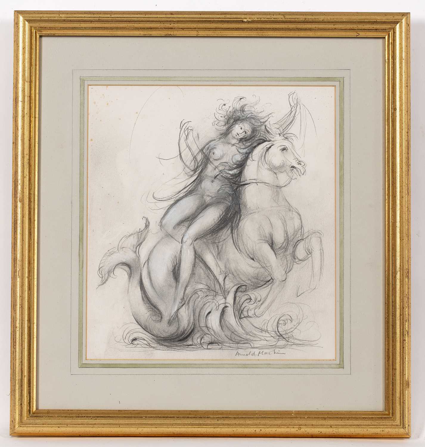 Arnold Machin (1911-1999) A design for a Nereid & Seahorse Fountain signed (lower right) pencil - Image 6 of 6