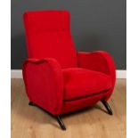 Attributed to Marco Zanuso (1916-2001) Reclining chair, circa 1950 upholstered in red 101cm high,