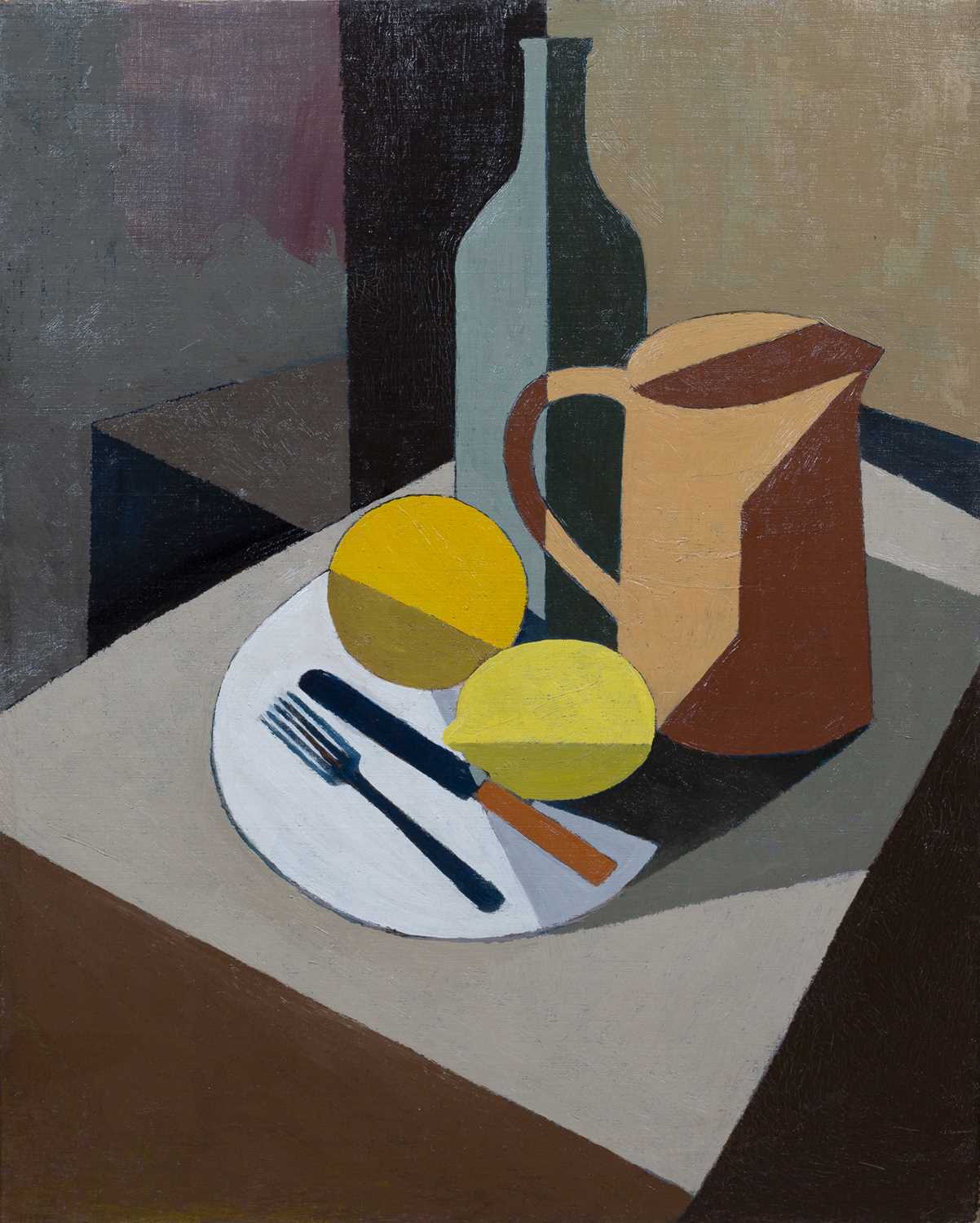 George Bissill (1896-1973) Cubist still life oil on canvas 50 x 40cm.Some possible small signs of - Image 4 of 6