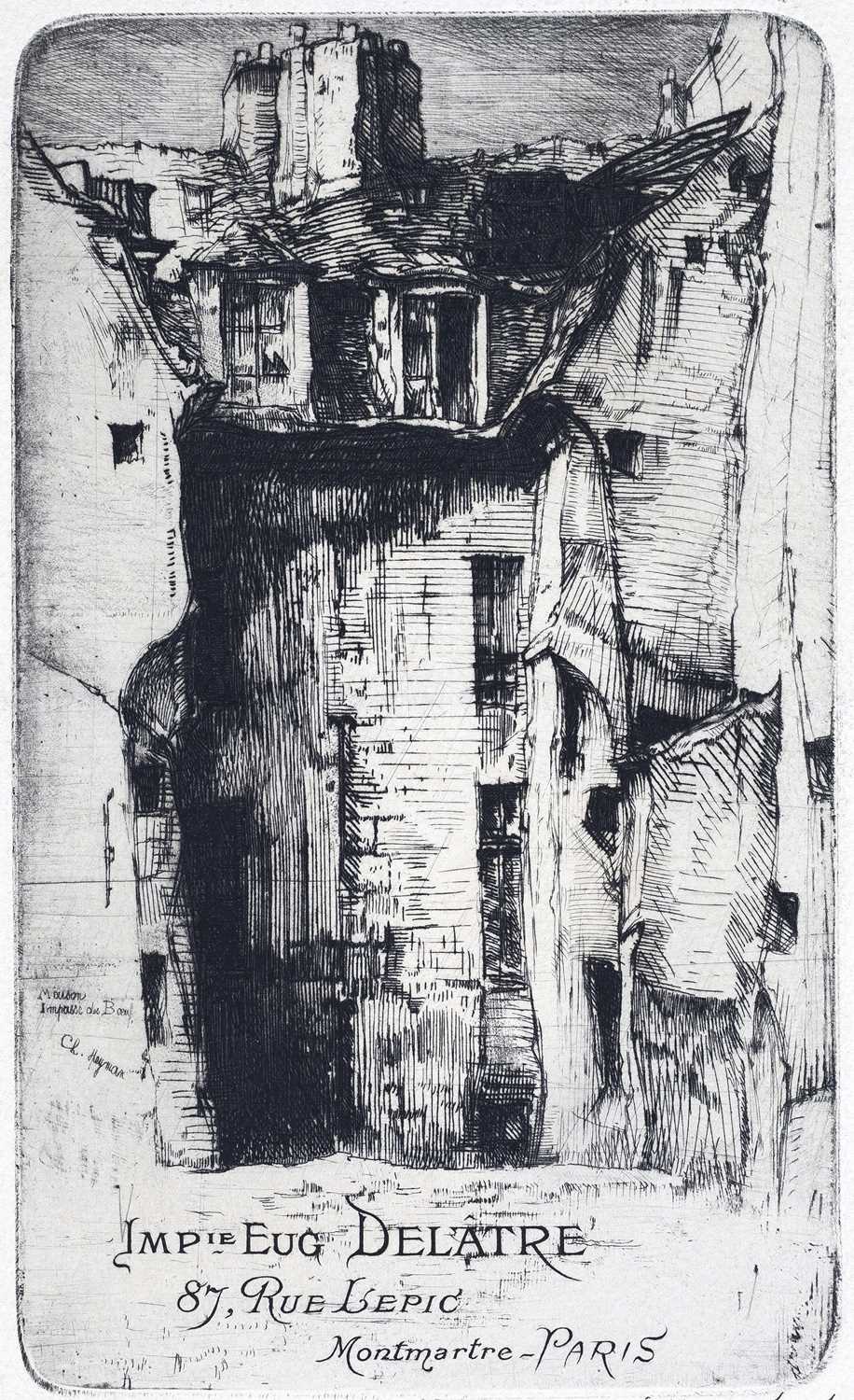 Auguste Delatre (1822-1907) Montmartre Paris inscribed and signed with initials in ink etching 18