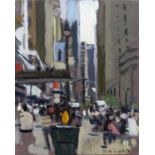 Ken Howard (b.1932) New York signed (lower right) oil on board 25 x 20cm, unframed.