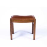 Cotswold School Stool, circa 1930 oak with inset leather seat 47cm high, 53cm wide.