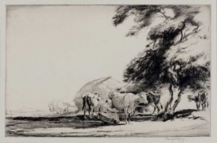 George Soper (1870-1942) Milking the Cows signed in pencil (in the margin) etching 22 x 30cm.