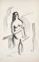 George Bissill (1896-1973) Nude with Bottle signed (lower right) ink on paper 53 x 33cm, unframed.
