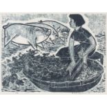 Yuyu Yang (1926-1997) Feeding the Pigs, 1959 144/200, signed, dated, and numbered in pencil (in