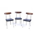 John and Sylvia Reid Three S230 dining chairs, circa 1960 the metal frames with walnut seatbacks and