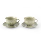 David Leach (1911-2005) Two cups and saucers celadon glaze impressed potter's seals saucers 15cm