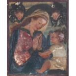 Circle of Robert Anning Bell (1863-1933) Madonna and Child coloured plaster relief 42 x 34.5cm,