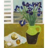 Mary Fedden (1915-2012) Irises, 1993 signed and dated (lower right) oil on board 60 x 50cm.