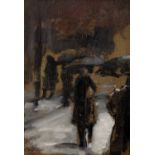 Walter Sickert (1860-1942) Figures in the Rain bears signature (lower left) oil on canvas 26 x 18cm.