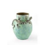 Baron Barnstable Lizard vase, circa 1900 with turquoise glaze signed 19.5cm high. Appears good,