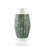 Alan White for Poole Pottery Vase with textured green body and white rim and foot impressed potter's