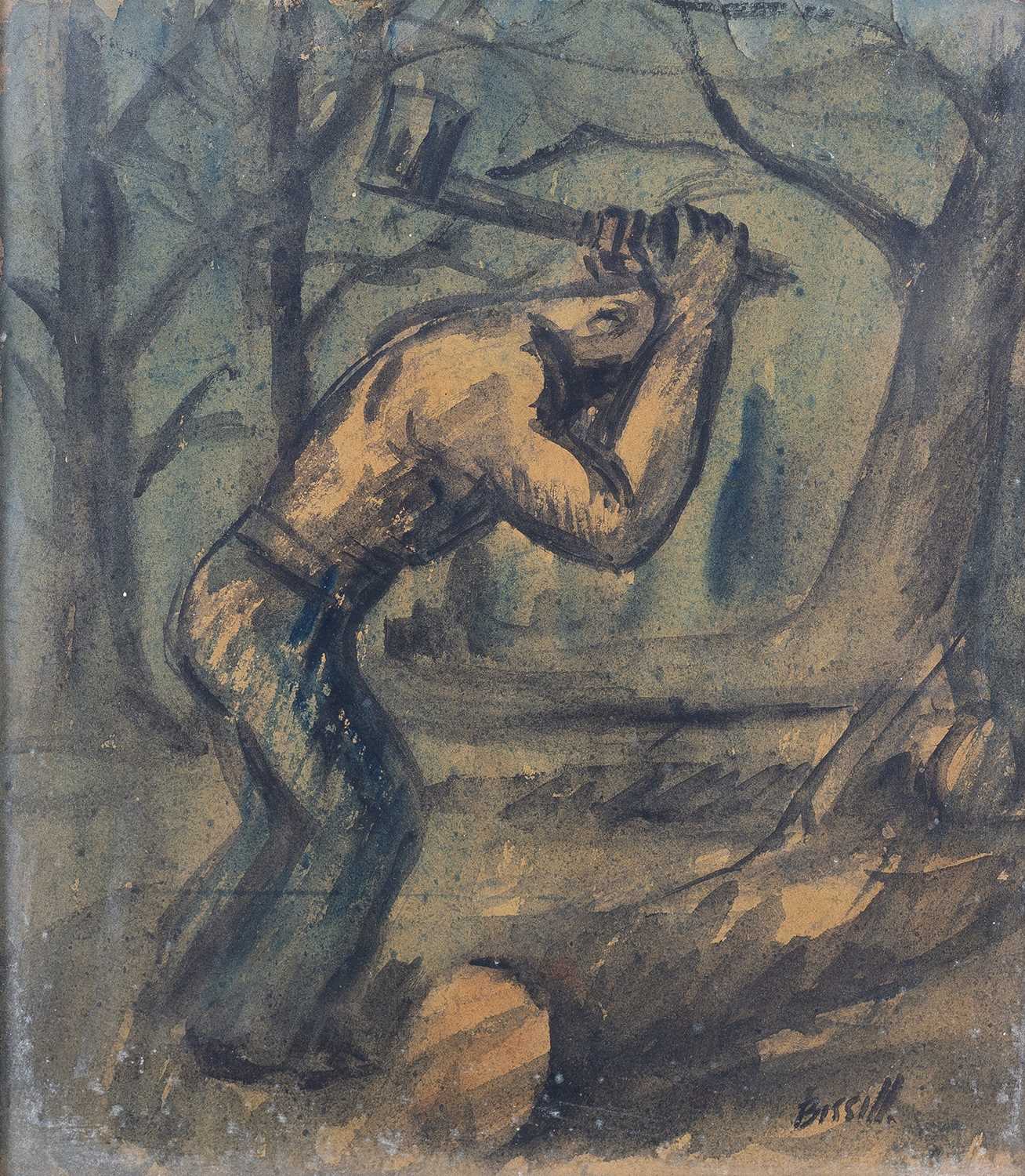 George Bissill (1896-1973) Woodsman signed (lower right), titled (to reverse) watercolour 35 x 30cm. - Image 4 of 6
