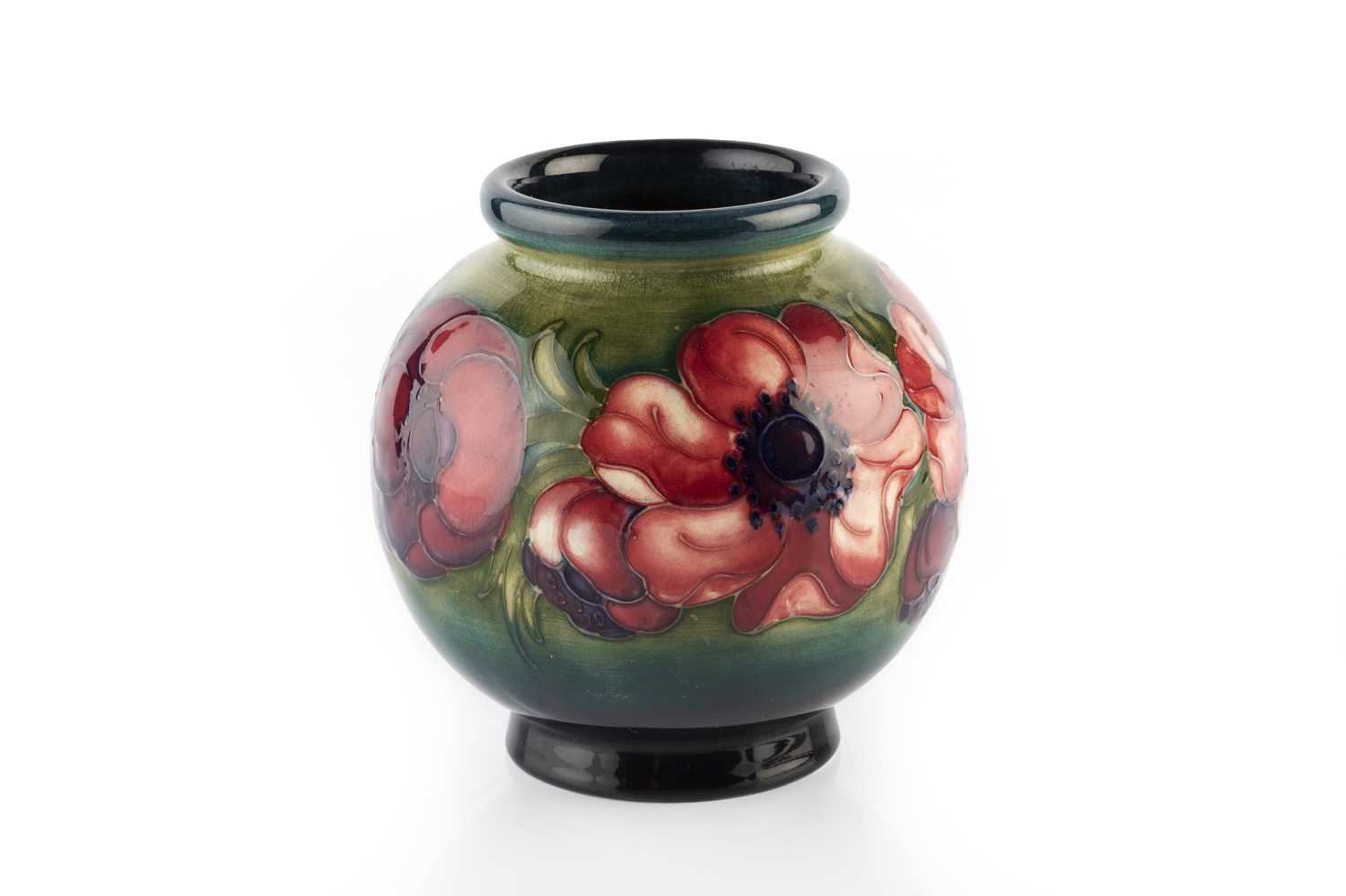 Moorcroft Anemone pattern vase, circa 1950 Walter Moorcroft signed initials 14cm high.in good