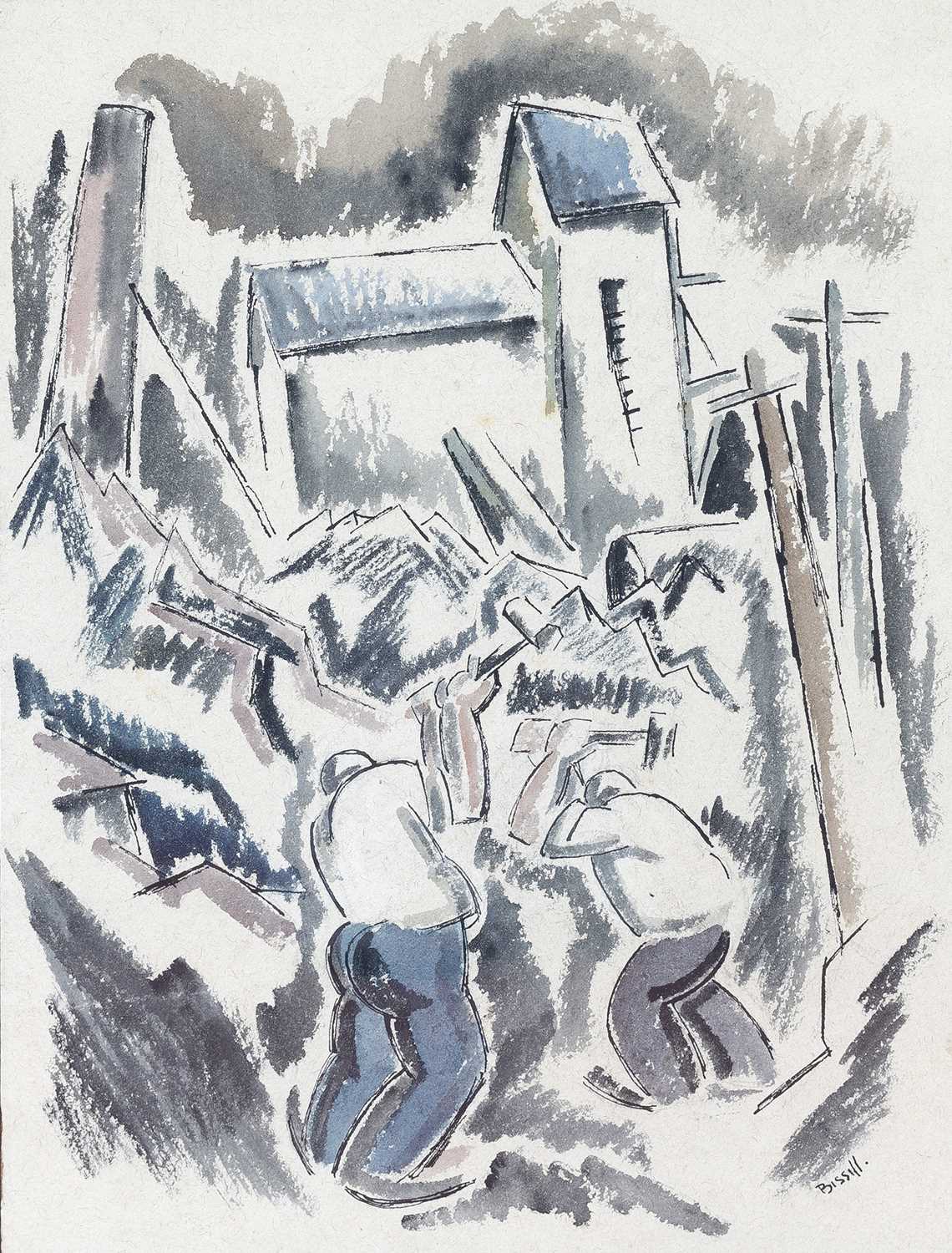 George Bissill (1896-1973) Stone breakers II signed (lower right) watercolour and ink 39 x 28cm. - Image 4 of 6