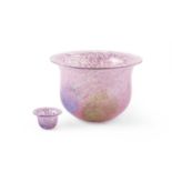 Ulrica Vallien (1938-2018) for Kosta Boda Two bowls pink patterned glass both signed larger 24cm
