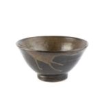 Trevor Corser (1938-2015) at Leach Pottery Bowl dark mottled glaze impressed potter's and pottery