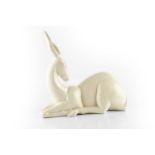 Charles Lemanceau (1905-1980) Art Deco model of a deer cream glaze impressed signature and