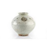 William Plumptre (b.1959) Large vase with combed cream glaze and Japanese style brushwork roundels
