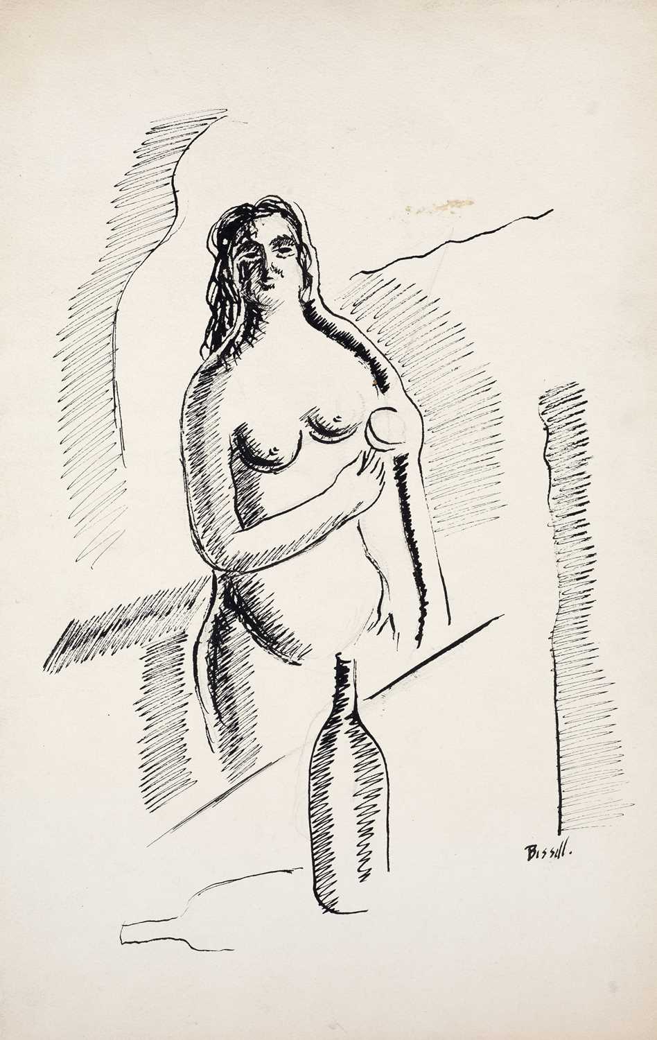 George Bissill (1896-1973) Nude with Bottle signed (lower right) ink on paper 53 x 33cm, unframed. - Image 2 of 2