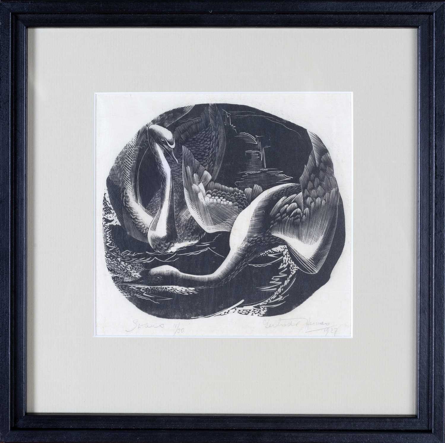 Gertrude Hermes (1901-1983) Swans, 1927 signed, titled, and dated in pencil (in the margin) wood - Image 2 of 3