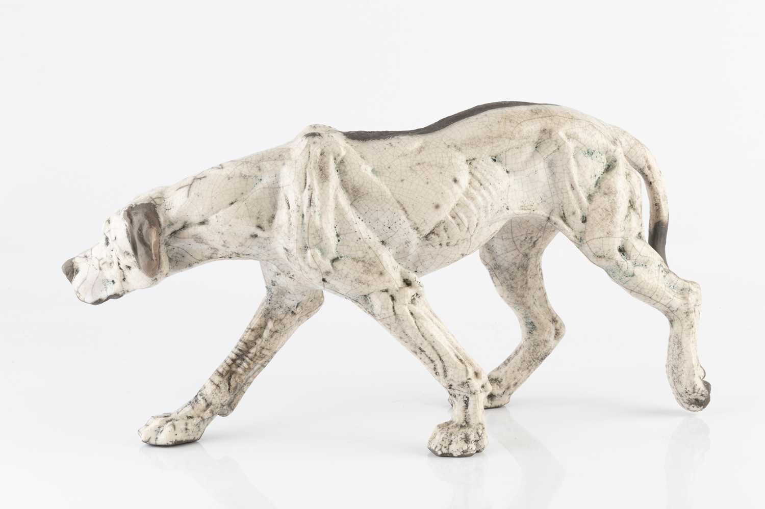 Keza Rudge (20th Century) Model of a hound raku signed 40cm across.Crazing to the glaze all over. - Image 2 of 3