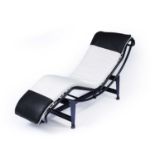 After Le Corbusier LC4 chaise chrome with white upholstered seat 79cm high, 156cm long, 56cm wide.