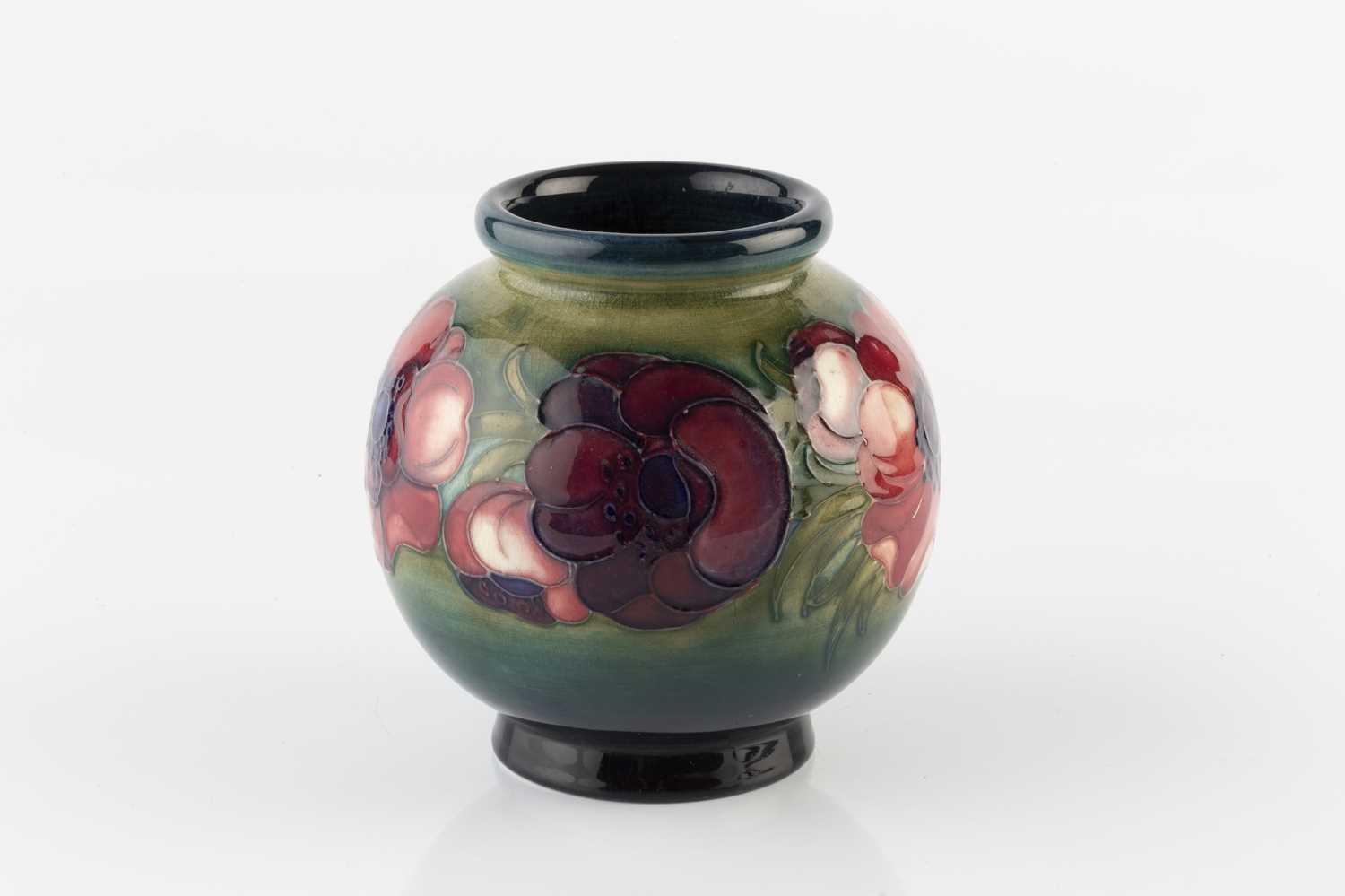 Moorcroft Anemone pattern vase, circa 1950 Walter Moorcroft signed initials 14cm high.in good - Image 2 of 3