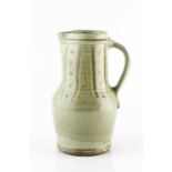 Mike Dodd (b.1943) Large Jug green ash glaze with incised motifs impressed potter's seal 32cm