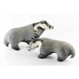 Rosemary Wren (1922-2013) Two Badgers stoneware, painted by Peter Crotty impressed potter's seal and