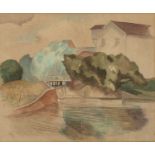 John Northcote Nash (1893-1977) House by a River signed (lower left) watercolour 39 x 47cm.