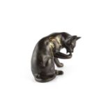 Modern School Model of a cat bronze with remnants of gilt 13cm high.surface scratches and light