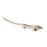 Walter Bosse (1904-1979) Dachshund letter opener brass with inset green eyes 22cm long.