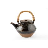 William Marshall (1923-2007) at Leach Pottery Teapot tenmoku with brushwork decoration and cane