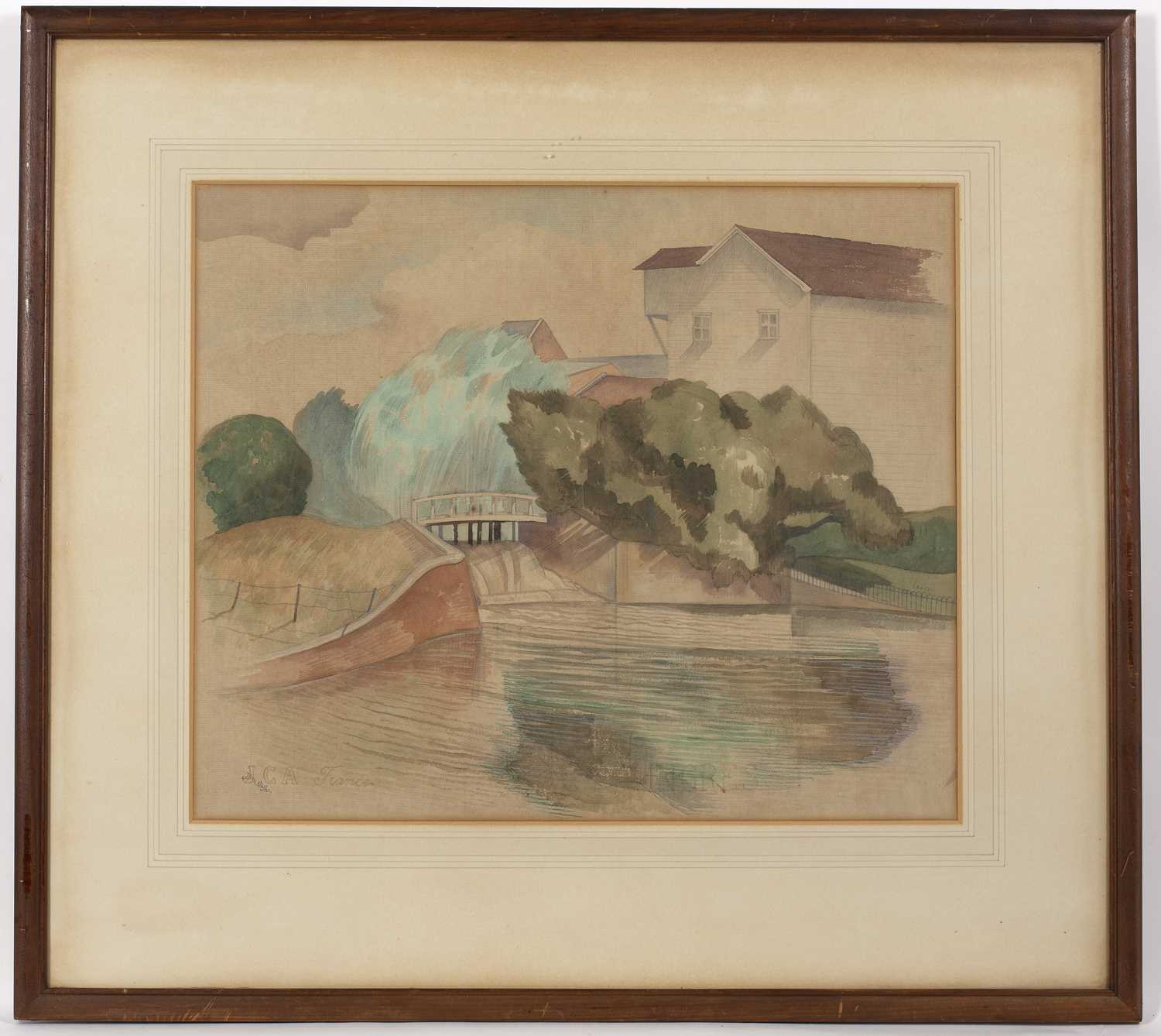 John Northcote Nash (1893-1977) House by a River signed (lower left) watercolour 39 x 47cm. - Image 2 of 6