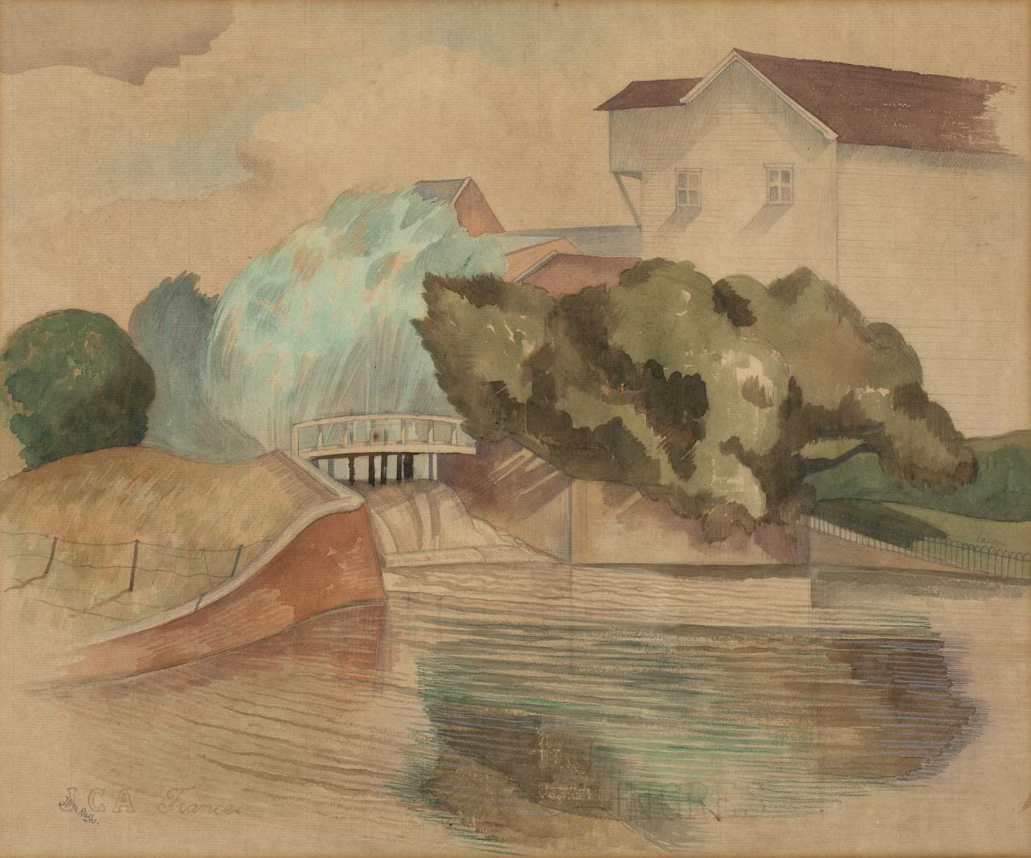 John Northcote Nash (1893-1977) House by a River signed (lower left) watercolour 39 x 47cm. - Image 4 of 6