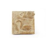 John Maltby (1936-2020) Swan and Boat tile impressed potter's seal 17 x 17cm.
