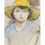 Ronald Ossory Dunlop (1894-1973) Study of a lady in a yellow bonnet watercolour and pencil 18 x