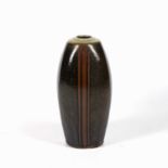 John Jelfs (b.1946) Vase tenmoku with iron red vertical lines impressed potter's seal 30cm high.