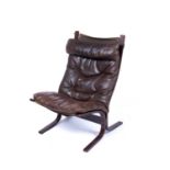 Ingmar Relling (1920-2002) Siesta chair with brown leather seat-cushions sitting on bentwood frame