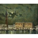 Rod Pearce (b.1942) Moonlight, Doges Palace signed (lower right) oil on board 19 x 24cm.In overall