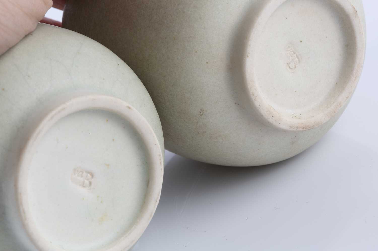 Val Barry (1937-2018) Two yunomi porcelain with manganese rims impressed potter's seals 8cm high ( - Image 3 of 3