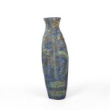 Julian King-Salter (b.1954) Tall vessel stoneware with textured blue and green glaze impressed